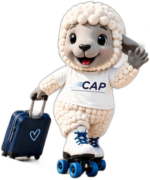 Capina, la mascota de la Confederación Argentina de Patinaje, llega a San Juan con su valija y los patines puestos